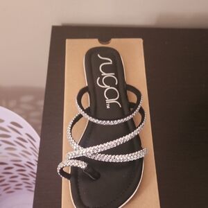 Sugar Black and Silver Strappy Sandals